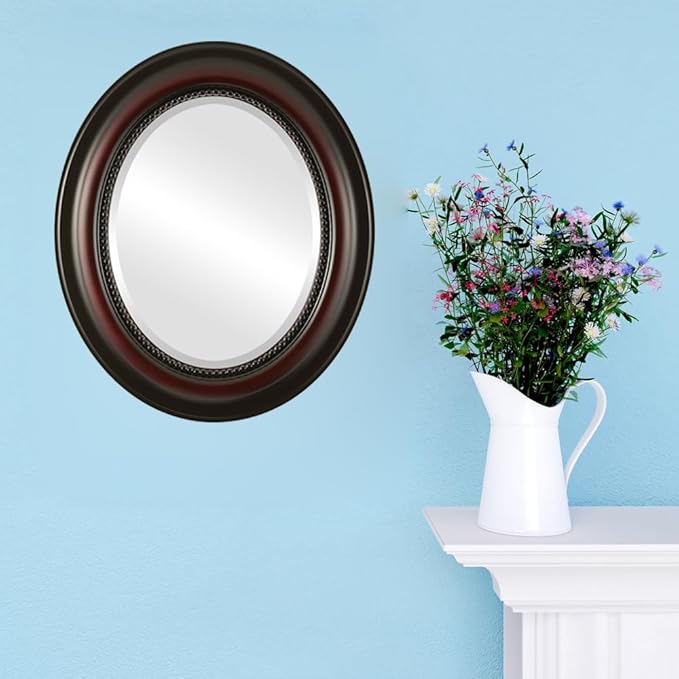 OVALCREST Oval Beveled Wall Mirror for Home Decor - Heritage Style - Rosewood - 29x41 Outside Dimensions