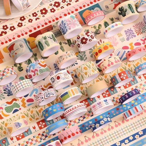 emmoolife 35 Rolls Washi Tape Set, Colorful Cute Floral Writable Decorative Tapes for Scrapbooking and Journaling, Junk Journal Supplies, Bullet Journaling for Women Girl 5-30mm Wide 9.84ft Long/Roll - Image 6