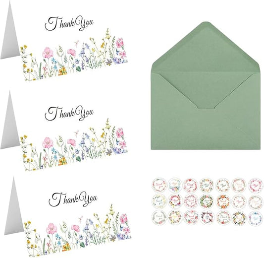 40 Pack Thank You Blank Note Cards, Elegant Floral Design Blank Greeting Card, with Envelopes & Stickers, For All Occason party, 6 x 3.9 in
