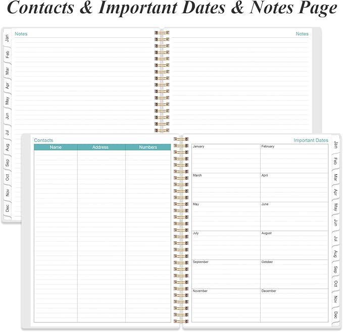 2026 Daily & Monthly Planner - One Page Per Day, Daily Planner from January 2026 - December 2026, Planner 2026 with 12 Monthly Tabs, 8.5" x 11", Teal Flower