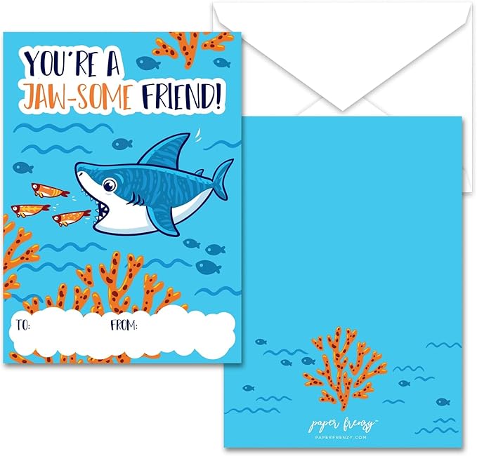 Paper Frenzy Shark Themed Valentines - 25 pack WITH ENVELOPES
