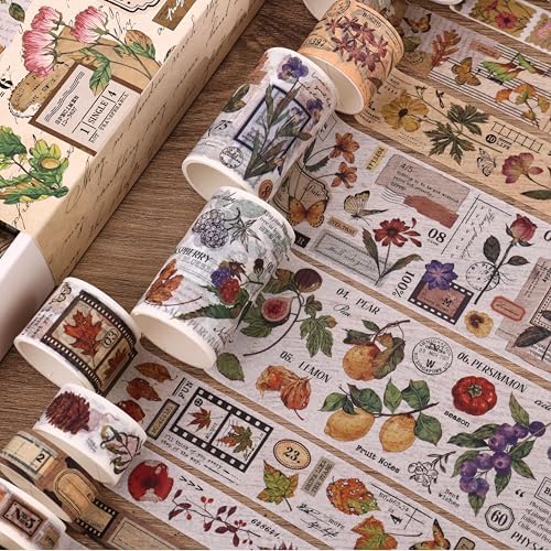 20 Rolls Vintage Washi Tape Set, Floral Letter Butterfly Mushroom Botanical Flower Writable Decorative Tapes for Scrapbooking , Junk Journal Supplies, Bullet Journaling 10-60mm Wide 6.56ft long/Roll - Image 6