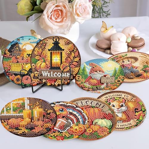 8 Pcs Fall Diamond Art Coasters Kits, Diamond Painting Coasters Kits ﻿ ﻿ - Image 3