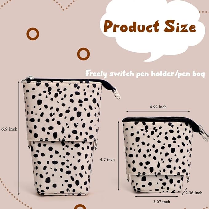 Cute Standing Pencil Case Pen Holder for Kids, Pop Up Stand UP Bubble Tea Pen Organizer Kawaii Stationary for Christmas Holiday New Year Office (Beige Leopard)