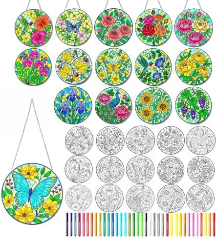 Jiamiyou 51pcs Flower Suncatcher Craft Kit DIY Stained Glass Art for Adults by Unknown
