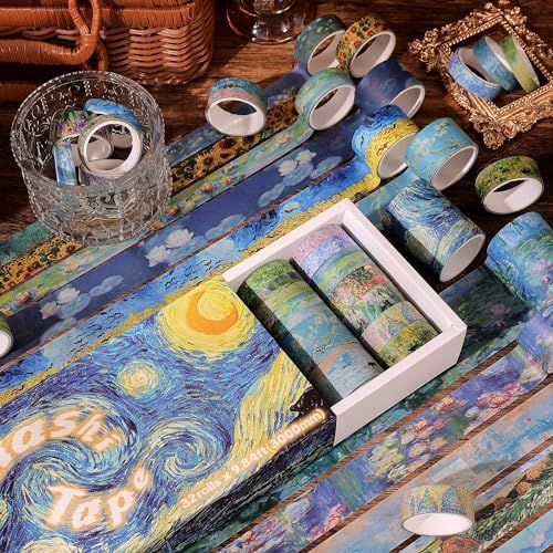 emmoolife 32 Rolls Washi Tape Set, Oil Painting Decorative Masking Tape, Van Gogh Adhesive Tape for Bullet Journal, DIY Crafts Gift, Party Decorations, Junk Journal, School Supplies - Image 5