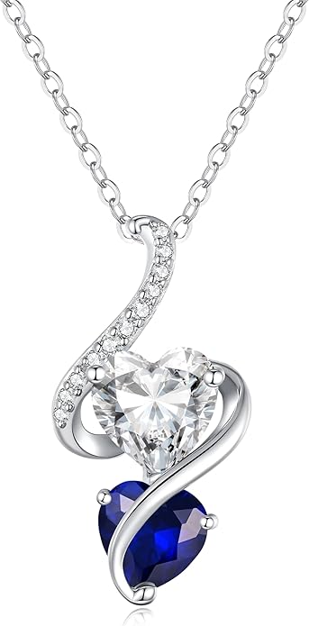 LOUISA SECRET Unique Double Heart Necklace Gifts for Wife Women, 925 Sterling Silver Tiny Birthstone Pendant Jewelry Gift for Her Girlfriend Mom Valentine's Day Anniversary Mother's Day Birthdays & Christmas