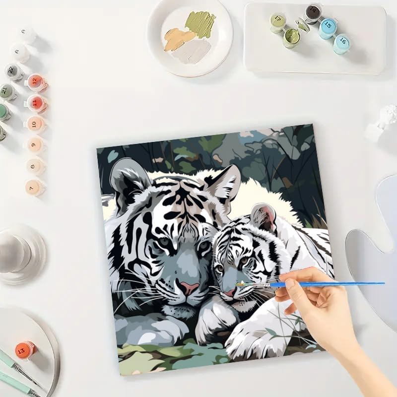 TAOPAOLAB Wildlife Digital Painting Kit for Adults - DIY White Tiger and Cub Oil Painting on Canvas 7.87x7.87 Inch, Framed Acrylic Paint Kit, Good for Beginners, Home Decor or Gift Artwork - Image 3