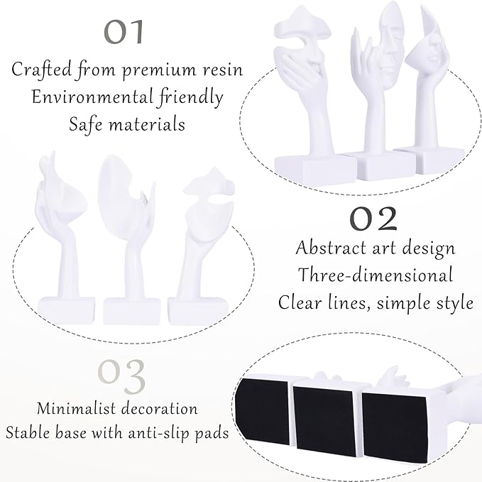 oliruim 3 Pcs Thinker Large Statue Set - White Art Abstract Home Accent Figurines for Living Room, Bedroom, Shelves, Office Desktop, Coffee Table Decor, Gift for Women (3 Pcs White, 9")