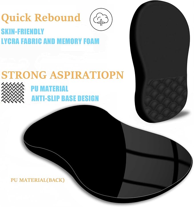 Ergonomic Mouse Pad Wrist Support with Massage Design,Classic Black Wrist Pain Relief Mousepad with Memory Foam,Non-Slip PU Base
