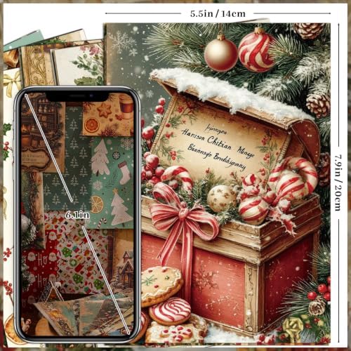 400Pcs Vintage Scrapbooking Supplies, Scrapbook Paper for Journaling Supplies, Decoupage Paper for Bullet Junk Journal Decorative Paper (Christmas 8 Theme) - Image 4