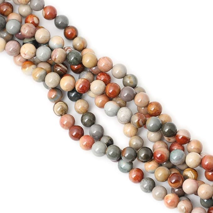 35PCS 10mm Natural USA Picture Stone Gemstone Round Loose Beads for Jewelry Making DIY Findings 1 Strand 15"