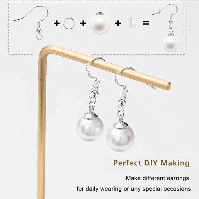 Hypoallergenic Earring Hooks, 800PCS/125 Pairs Fish Hooks,500pcs Silver Plated Earring Making kit with Jump Rings and Clear Silicone Backs Stopper