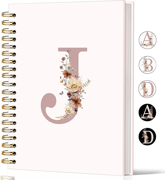 Lacama Customized Monogrammed Gifts, Pink Initial Letter J Notebook Journal, Birthday Gifts for Women, Aesthetic Wildflower Personalized Spiral Notebook, School Supplies, Office Supplie 5.5x8.3