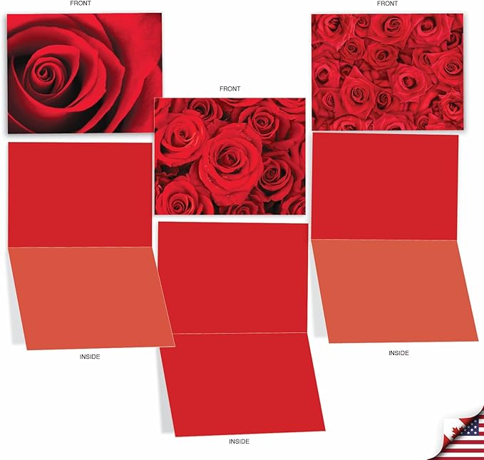 The Best Card Company - 10 Blank Note Cards with Flowers (4 x 5.12 Inch) - Floral Notecards, All Occasion Boxed Assortment - Roses are Red M3088