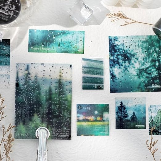 4 Rolls Washi Tape Set Dark Cloudy Rainy Day Landscape Scrapbook Tape Pretty PET Tape Stickers for Journaling Junk Journal Decorative Tapes for Crafts, Vintage Washi Stickers Scrapbooking Supplies