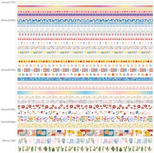 emmoolife 35 Rolls Washi Tape Set, Colorful Cute Floral Writable Decorative Tapes for Scrapbooking and Journaling, Junk Journal Supplies, Bullet Journaling for Women Girl 5-30mm Wide 9.84ft Long/Roll - Image 3