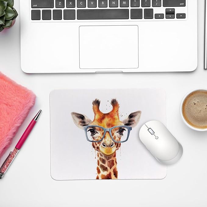 Rusenbao Giraffe Mouse Pad for Desk, Giraffe Gifts for Women, Small Mouse Pads for Desk, Non-Slip Rubber Base Mouse Pads for Wireless Mouse, Computers, Laptop, Office, 9.5x7.9 Inch