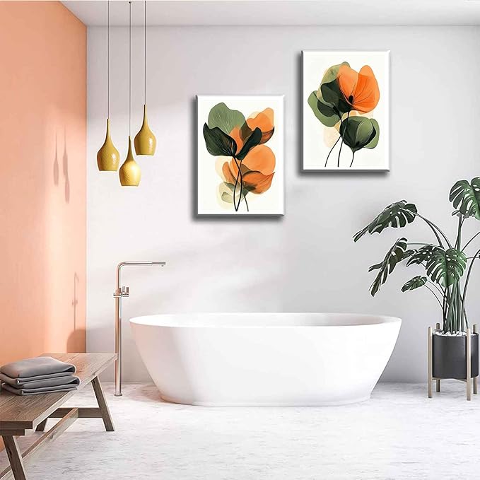 2Pcs Abstract Plants Floral Canvas Wall Art Modern Botanical Flower Painting Decor Pictures Medieval Colorful Boho Posters Prints for Dining Living Kitchen Church Bedroom Decoration