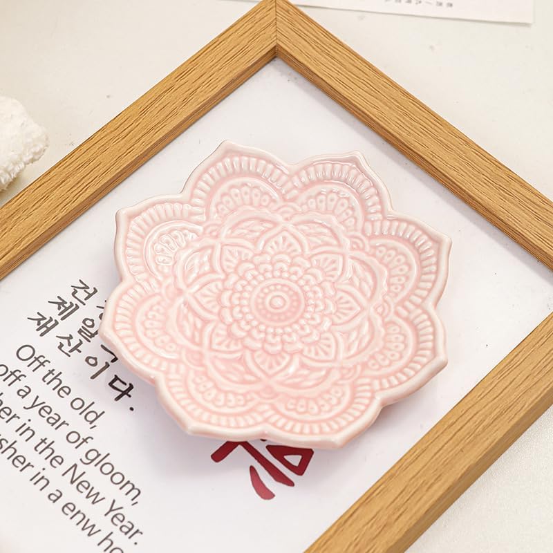4" Datura Flower Ceramic Jewelry Dish, Ring Tray for Women(Pink) - Image 3