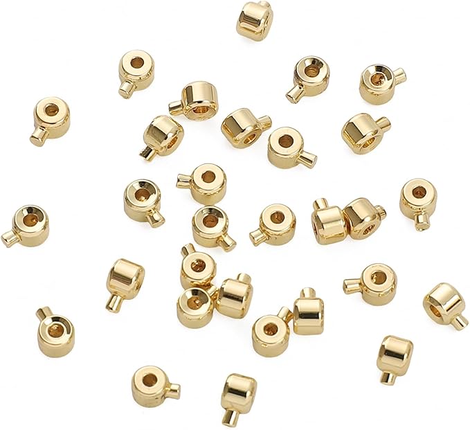 14K Gold Plated Cylinder Fishing Line Buckle 3.2mm End Caps 30pcs for Jewelry Making Findings
