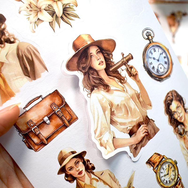 Alideco 20pcs Vintage Scrapbook Stickers Europe and The United States Figure Flowers Sticker Book for Adults Sticker journaling Stickers for Scrapbooking (shijianzhige) - Image 5