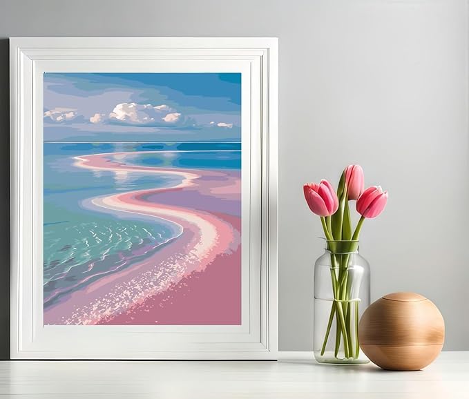 CSZPPQAF Paint by Numbers Kit for Adults Beginner, Landscape Beach Paint by Number Kits on Canvas, DIY Easy Acrylic Watercolor Oil Painting by Numbers for Home Wall Decor 16X20inch