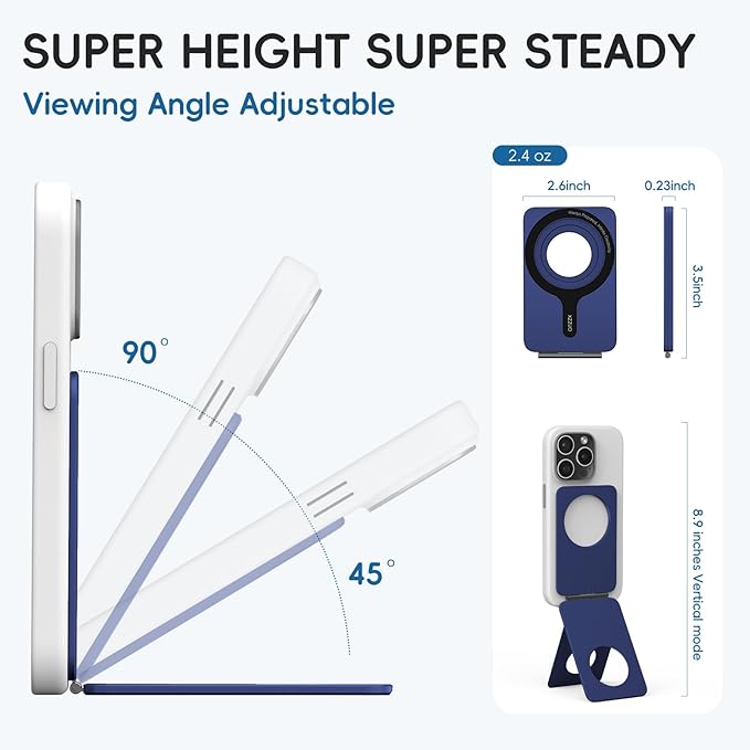 Cell Phone Stand,Adjustable Height and Angle Foldable Phone Holder for Desk, Aluminum Cell Phone Holder,Strong Magnetic Phone Stand Compatible with iPhone 16/15/14/13/12 Series (Navy Blue)