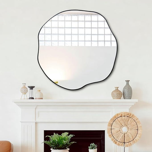 POZINO Irregular Mirror, 30" Large Asymmetrical Wall Mirrors, Scalloped Rounded Mirror, Modern Frameless Abstract Mirrors for Living Room Bedroom Bathroom Entryway Hallway Fireplace