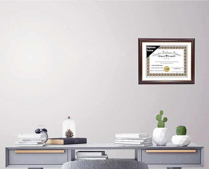 Creative Picture Frames 11x15 Mahogany Gold Rim Diploma Frame with White Mat Glass and Installed Wall Hangers | Frame Holds 16x20 Media without Mat