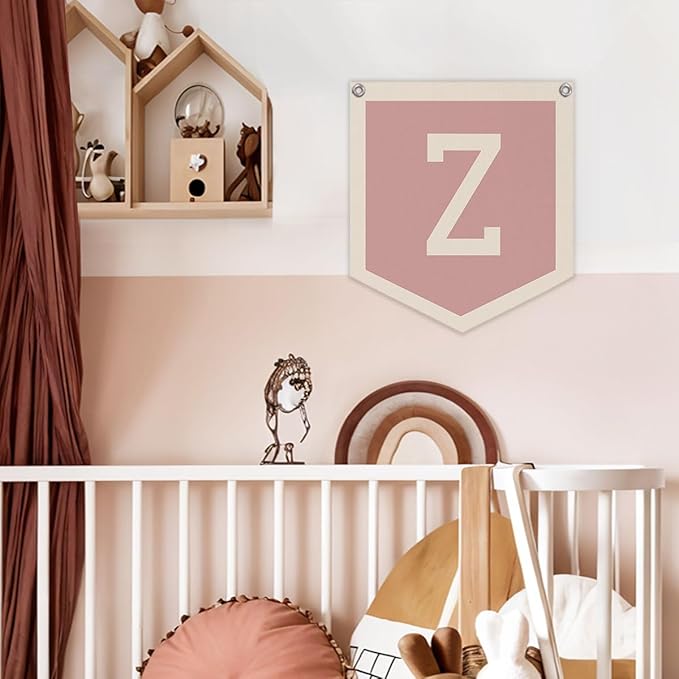 Lacama Pink Initial Personalized Preppy Banner, Baby Shower Decor Gifts, Wall Decor for Women Teen Girl, Vintage Room Decor Toddler Room Bedroom Playroom Front Door Birthday Gift(Z)