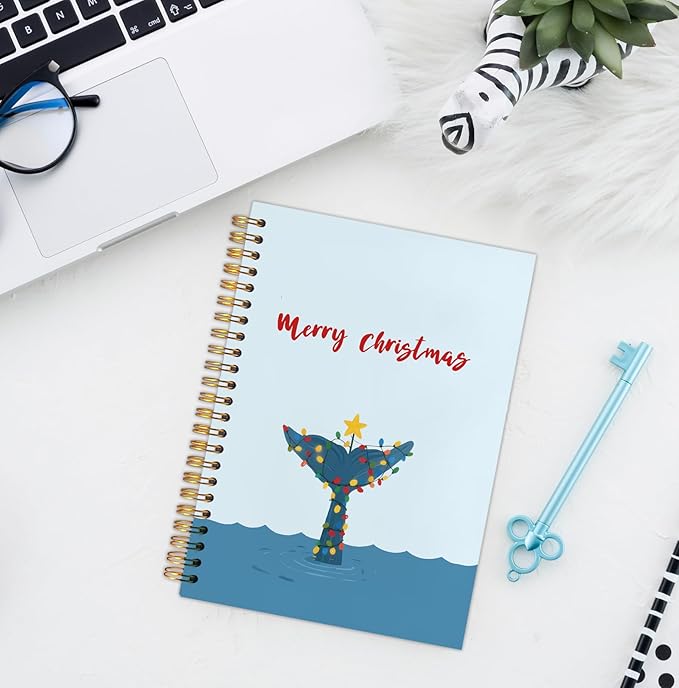 Coastal Christmas Spiral Notebook, Christmas Beach Journal for School Office Supplies, Ocean Lovers Gifts Hardcover Journal 5.5x8.3 Inch