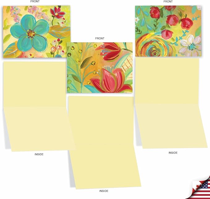 The Best Card Company - 10 Assorted Flower Cards Blank for Women (4 x 5.12 Inch) - All Occasion Floral Greetings Boxed - Summer Flowers M3741OCB-B1x10