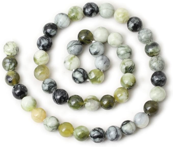 45PCS 8mm Natural Green Vine Jasper Round Loose Beads for Jewelry Making 1 Strand 15"