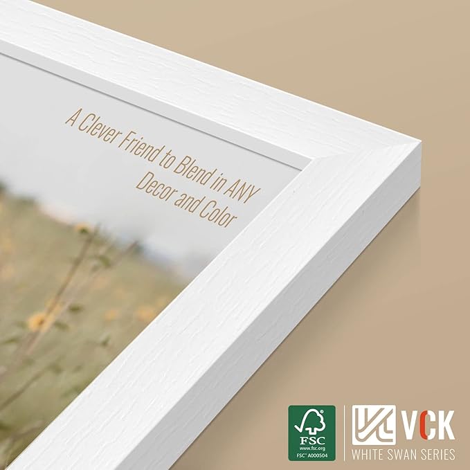 VCK 20x28 Picture Frame Set of 4 - White, Gallery-Quality Wood Poster Frames, 1.1-Inch Wide Border, Polished Plexiglass, Vertical or Horizontal Wall Display for Photo/Art/Prints, White