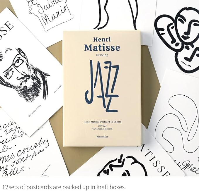 Monolike Henri Matisse Drawing Single card - mix 12 pack, It consists of 12 famous paintings by Henri Matisse.