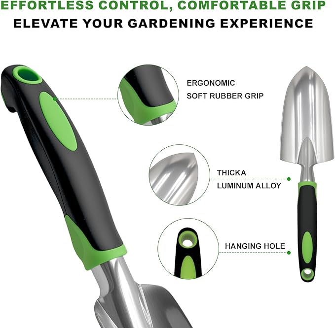 Gardening Tool Set, 11-Piece Outdoor Gardening Tools, Indoor Mini Gardening Planting Set Suitable for Women, Seniors, and Left-Handed Users with Green Non-Slip Handles. (Gray)