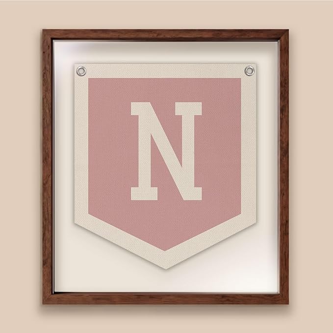 Lacama Pink Initial Personalized Preppy Banner, Baby Shower Decor Gifts, Wall Decor for Women Teen Girl, Vintage Room Decor Toddler Room Bedroom Playroom Front Door Birthday Gift(N)