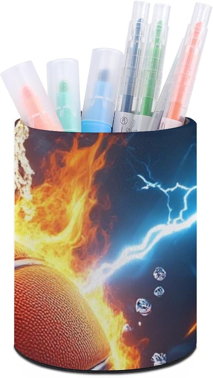 Men's Fashion Pencil Pen Holder Cup, Waterproof Office Supplies, Waterproof Multifunctional Office Supplies Cool Water Fire Basketball