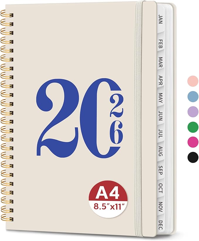 2026 Planner, Weekly and Monthly Calendar Planner for Women, Jan 2026 - Dec 2026, Hardcover Planning Agenda book with Tabs, Spiral Bound, Inner Pocket, Perfect for School Office Supplies, 8.5" x 11" - Gray