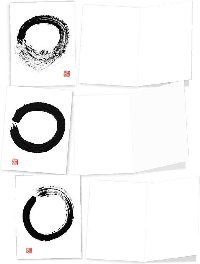 The Best Card Company - 10 Blank Note Cards Assortment for Men and Women (4 x 5.12 Inch) - Zen Patterns and Symbols, Bulk Boxed Set - Zen Circles M9683OCB