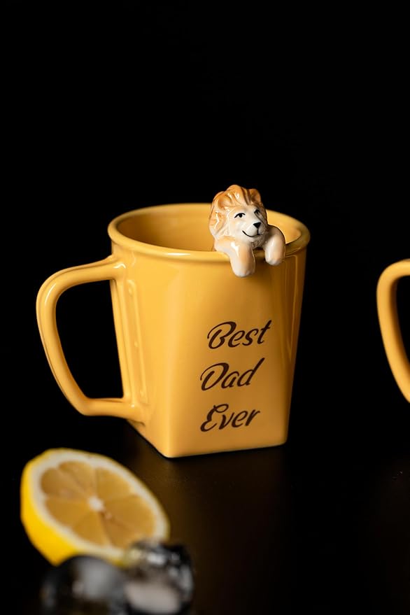 DIHOclub Father's Day Ceramic Coffee Mug with Lion Sculpture Best Dad Ever Gift, Handcrafted Lion King Mug for Dad, Unique Dad Gifts for Birthday, Christmas(12oz)