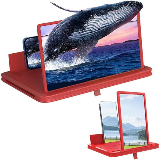 Mobile Phone Magnifier Screen, 3D HD Magnifying Projector Screen Enlarger for Movies Videos and Gaming, Foldable Phone Stand with Screen Amplifier, Compatible with All Smartphones (Red A, 12inch)
