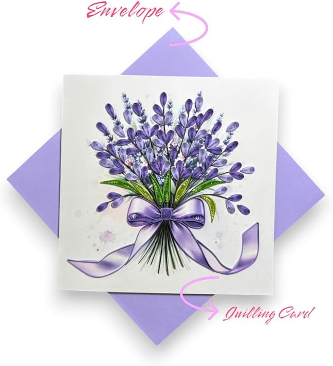Handmade Quilling Lavender Greeting Card – 3D Pop-Up Floral Card with Purple Envelope – Blank Inside – Birthday, Mother’s Day, Thank You, Get Well, Anniversary