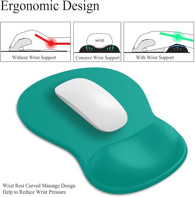 Gel Mouse Pad with Wrist Rest, Ergonomic Concave Wrist Support Mousepad with Non-Slip PU Base & Smooth Surface Comfortable Desk Accessories Mat for Office, Home Gaming and Study (02 Blue Green)