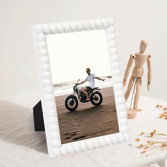4x6 Picture Frame Set of 4, White Beaded Photo Frames Display Pictures 4x6 without Mat, Multi Photo Frames Collage for Wall or Tabletop Decor