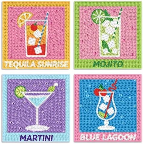 ICYANART 4 Set Cocktail Diamond Art Kits Diamond Art Paintings Gem Painting by Unknown