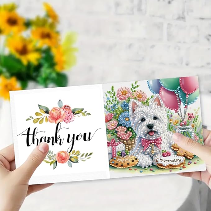 Ceitura 6Pcs DIY Playing Cat and Dog Diamond Art Painting Crafts Rhinestone Painting Greeting Card Making Kit Postcard for Holiday Christmas New Year Party Favors