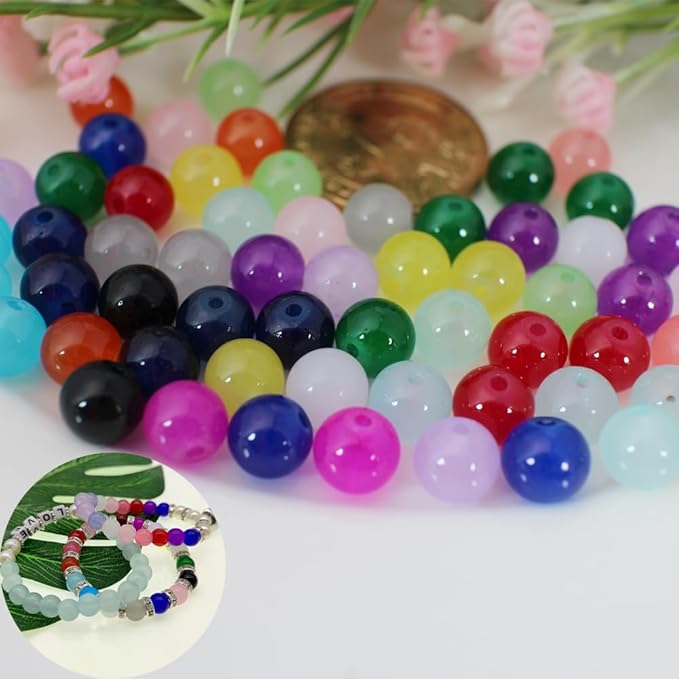 PAMIR TONG 1000pcs 8MM Glass Bead Sets for Jewelry Making Kit Bracelets Beads Supplies,Imitative Jade Beads Crystal Spacer Beads Bracelet Loose Bead Sets for Jewelry Making DIY Crafts