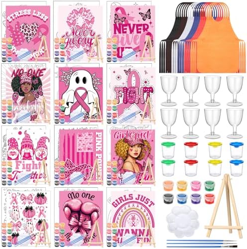 Sherr 96 Pcs 12 Set Pre Drawn Canvas Painting Kits, Breast Cancer by Sherr